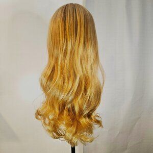 Caramel Blonde 23” Loose Beachy Waves Synthetic Wig with Long Side-Swept Bangs
